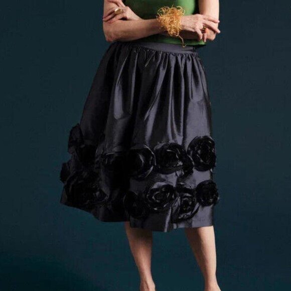 Frances Valentine Barbara Flowers Shantung Midi Skirt Patchwork Pull-on L